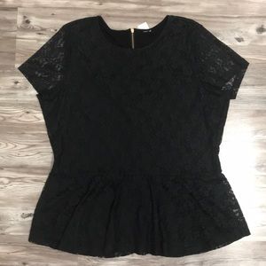 Black lace short sleeve blouse with peplum size 1x